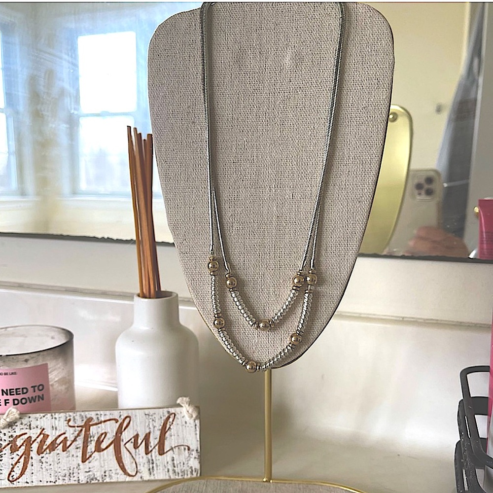 silver tone layered strand Necklace